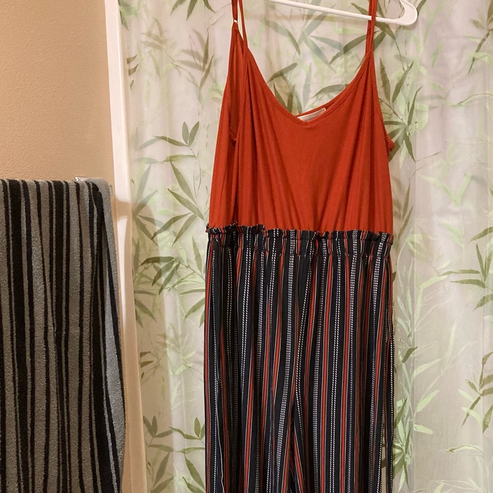 No Comment XL Striped Jumpsuit spaghetti strap